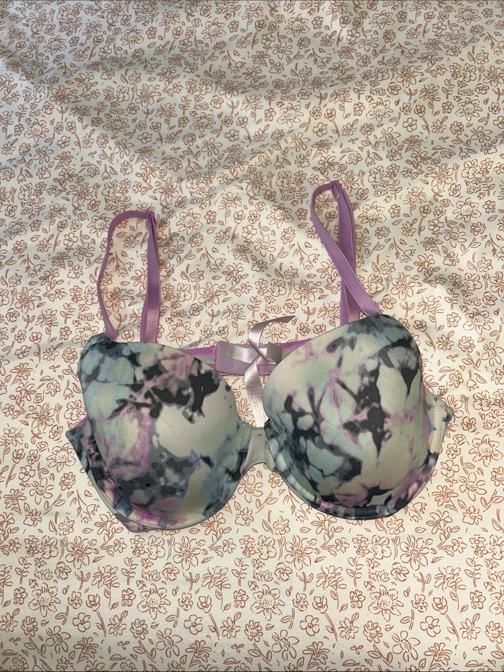 PINK Victoria's Secret Tie-Dye Print T-Shirt Bra in Lavender, Blue and Grey